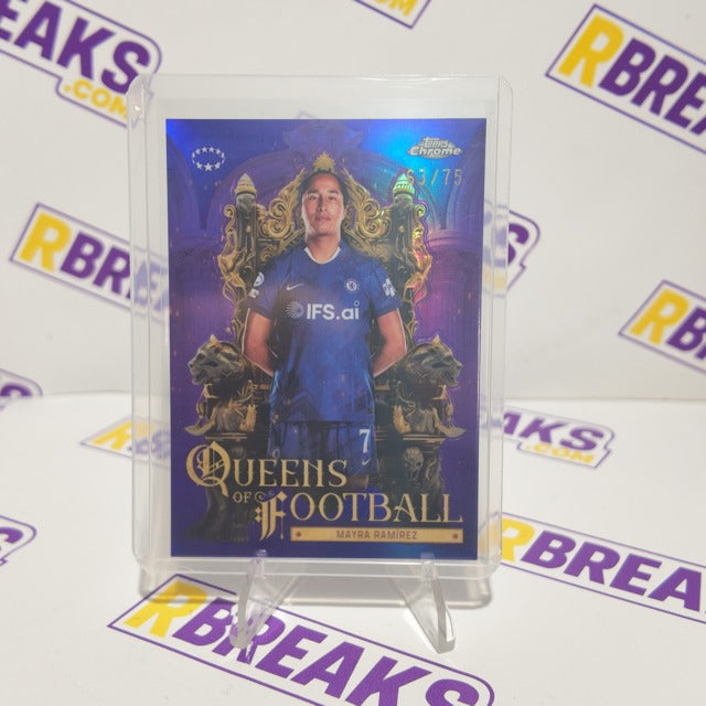 Mayra Ramirez Topps Chrome UWCL 2025-26 Queens of Football Purple of 75 card pulled live on an RBreaks break