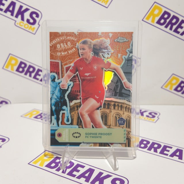 Sophie Proost Topps Chrome UWCL 2025-26 Finals Destination card pulled live on an RBreaks break